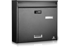 KINGCEPHAS Outside Wall-Mounted Mailbox with Combination Lock, Large Capacity,Waterproof Postbox, High Rust Resistance Letterbox,32.2x10x36.2cm (Black)