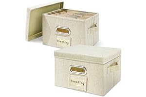 Vienrose Greeting Card Organizer 2 Pack, Storage Box with 20 Adjustable Dividers, Foldable Organizer Box Holds Over 150 Cards, Storage Stickers Recipes Photos Envelopes Bills Vinyl Records, Beige