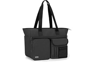 Trunab Przenośna torba do pracy dla nauczyciela, torba na ramię z wieloma kieszeniami i wyściełanym rękawem na laptopa, idealna do pracy, podróży, szkoły, biura, biznesu, czarna, Black, Large