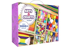 VLUSSO 3000 Stück Bastelset Kinder DIY Kunsthandwerk Basteln Bastelkoffer Bastelbedarf Material Set mit Pfeifenreiniger Kulleraugen Kreativ Scrapbooking Bastelbox für Mädchen Jungen 4 5 6 7 8 Jahre Geschenk