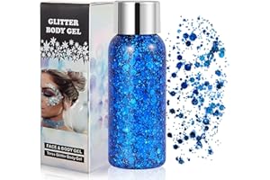 WAVEBEEXS Paillettes Visage et Corps, Maquillage Festival Gel, Chunky Paillette Cheveux, Glitter Body Makeup Pour Musical/Party/Masquerade (Bleu)