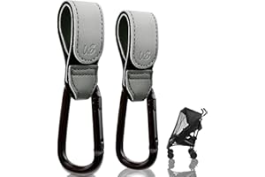 WS WorlsTrend 2 Ganchos + Mosquitera - Ganchos Carro Bebé de Cuero Sintético - Ganchos para Carrito Bebé o Silla de Paseo para Colgar Bolsas - Mosquitera Universal Ajustable - Red Antimosquitos.