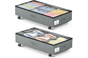 BOMCLAP 2 Pezzi Contenitori Sottoletto con Ruote, Organizzatore Per Il Ripostiglio Sotto Il Letto con Cerniere e Finestra In Pvc, Contenitori per Armadio Salvaspazio Cambio Stagione, Grigio