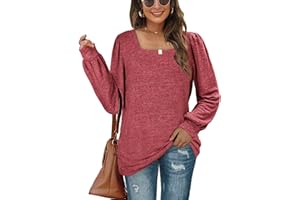 Aokosor Jumpers for Women Sweatshirts Ladies Square Neck Long Sleeve Tops Loose Fit