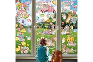 ZADEICK Großes Fensterbilder Ostern Selbstklebend, 70 PCS Osterdeko Fenstersticker Ostern 9 Blätter, Niedliche Kaninchen Eier Blume Wandaufkleber Fenster Aufkleber Dekorationen Wiederverwendbar für Ostern