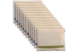 SOLSTICE Bolsas de algodón para sari, juego de fundas para almacenamiento con cierre de cremallera para bolsas de ropa y organizador de armario con ventana de malla transparente (16 x 14 pulgadas)