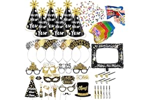 OUMAIFENG 53 Silvester Deko 2025 Mit Aufblasbarer Fotorahmen Silvester Brille Haarbänder Partyhüte Happy New Year Fotoautomat Requisiten Zubehör Fotobox Accessoires Silvester Glücksbringer (Silvester Deko（A))