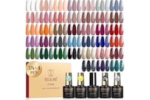 ROSALIND Vernis Semi Permanent, 42PCS Nude Marron Rouge Orange Violet Gris Couleurs Vernis Gel Semi Permanent, Mini UV/LED Semi-permanent Bleu Vert Nail Art Manucure Automne Hiver