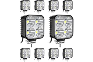 antom 10 PCS Faro de trabajo 2.8 Pulgadas Focos Led 68W Mini 12V 24V Square Faros 3,500LM 6000K IP68 Impermeable -Dos modelos Siempre encendido y parpadeante para Moto ATV SUV Tractor Camión Barco