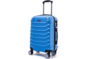 R.Leone Valigia Trolley Rigido Grande 8 ruote in ABS 2026 (Azzurro scuro, L Grande)
