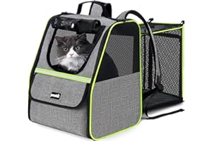 Pecute Sac Transport Chat Chiots Extensible Sac à Dos pour Chat, Petit Sac à Dos pour Chien, Sac de Transport pour Chats pour Les Voyages, la randonnée et Les promenades à vélo,Gris