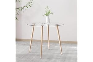 ‎GOLDFAN GOLDFAN Esstisch Glas Esszimmertisch Modern küchentisch mit Metallbeine Moderner Stil Runder Tisch für Wohnzimmer Büro Küche, Glas