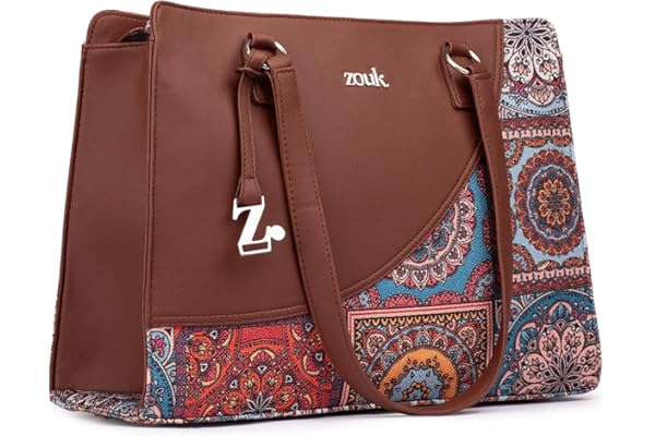 ZOUK Women's Office Essential Bag Jute Vegan Leather Handcrafted Tote Bag With Double Handle Shoulder Strap