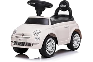 sun baby Ride On Car Fiat 500 Baby Car for 1 year old with steering wheel with sound and horn, glove box, chrome wheels and body parts (White)