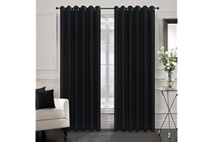 Hadi London Thermal Blackout Curtains with Eyelet Ring Top Insulated Energy Saving Drapes for Bedroom, Living Room & Kids' Room, Light Blocking. (BLACK, 90X90)