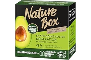 Nature Box - Shampoing Solide Réparation - A l'Huile d'Avocat Pressée à Froid - Au Beurre de Karité BIO - Cheveux abîmés et cassants - 99% d'Ingrédients d'Origine Naturelle - Savon de 85g