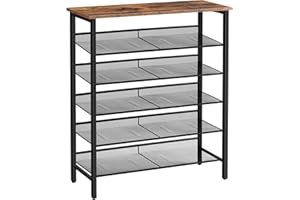 ‎HOOBRO HOOBRO Schuhregal, 6-lagiges Schuhschrank, Verstellbares Schuhablage, Flach und Neigbar, für 18-24 Paar Schuhe, Stabil, Eingang, Korridor, Industrie, vintagebraun-schwarz EBF16XJ01