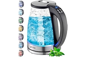 ‎ECOSA Ecosa® Wasserkocher mit temperatureinstellung Glas Edelstahl - 1,8 Liter 2.200 Watt - BPA Frei mit Temperaturwahl 40°C-100°C - Teekocher Warmhaltefunktion LED Beleuchtung im Farbwechsel