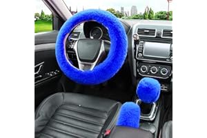 Silence Shopping Fluffy Steering Wheel Cover, Fuzzy Steering Wheel Cover for Women, Furry Steering Wheel Covers with Handbrake Cover Gear Shift Cover, 1 Set 3 Pcs, 14.96Inch (Royal Blue)