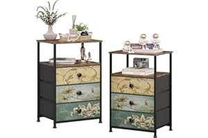 VEDECASA Set di 2 cassettiere con 3 cassetti e ripiano aperto, comode, toletta, comodino, per soggiorno, camera da letto, robusto telaio in acciaio