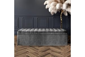 AZ Interiors Royal Furniture Naples Lined Upholstered Ottoman Storage Box, Naples Storage Shoe Bench, End of Bed Bench, Rectangle Coffee Table with Storage (Dark Grey Naples, 4ft6 (137x40x40) CM)