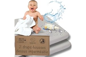 Bisoo Drap Housse 40x90 Impermeable - 2en1 Drap Housse Berceau Alese Protege Matelas Bebe Reglable pour Landau Nacelle - Silencieux 100% Jersey Certifié Oeko-Tex - Lot de 2 Gris 90x40 cm