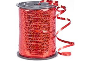 PartyWoo Geschenkband Rot, 450 Meter/ 500 Yard Schleifenband, Ringelband, Glänzendes Ballonband, Dekoband für Ballonverschlüsse, Geschenkverpackung, Basteln, Partydeko, Hochzeitsdeko (1 Rolle)