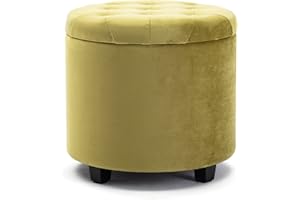 HNNHOME 45 cm okrągły nowy aksamitny wyściełany fotel otomana pudełko do przechowywania, podnóżek, pufy, krzesło z pokrywkami (żółty, aksamit)