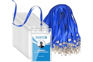 Porta Tarjetas Colgante, Apritsce 50PCS Plástico Porta Tarjetas Con Cordones, Transparente Identificadores Personales Funda Tarjeta Identificación, Para La Escuela, Festival, Evento(Azul, Vertical)