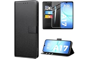 caslord Coque Compatible avec Samsung Galaxy A17 4G/5G [Verre Trempé Protection *1][Pochette de Portefeuille*3][Blocage RFID][ Premium PU] Etui à Rabat avec Samsung A17 4G/5G-Noir