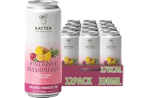 Pineapple Passionfruit Cold Brew Tea, 330ml x 12 – Caffeine-Free Organic Hibiscus Tea with Pineapple & Passion Fruit – 17 kcal Low Calorie Flavoured Drink by KAYTEA