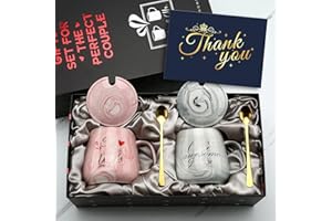 Sovyime Tasse à Café en Céramique, Coffret Cadeau Tasse Couple avec Couvercle et Cuillère, Tasse Cadeau Mariage Couple pour Mariée et Le Marié -14 Oz(One Awesome Husband, The Best Wife)