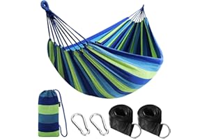 Anyoo Cotton Hammock Comfortable Fabric with Tree-friendly Straps, Durable Portable Hammock with Travel Bag,Perfect for Garden Camping Outdoor/Indoor Patio Balcony Backyard
