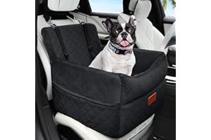 HEGGCOOE Small Dog Car Seat, Memory Foam Dog Booster Seats with Thick Cushion for Medium Dogs Under 35lbs, Detachable Washable Pet Car Seat with Storage Pockets,2 Safety Belts