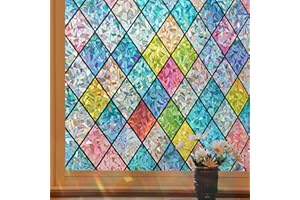 Beautysaid Stained Glass Window Film Privacy, Frosted Window Film with Rainbow Pattern, Anti-UV Static Cling without Glue for Home Bedroom Bathroom Office, 60 * 200 cm