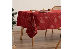 GAMUSI Tovaglia Natale Jacquard Filo Dorato Tavolo Sala da Pranzo Rettangolare Decorazione natalizia 140 x 350 cm Colore Rosso