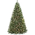 NIBEMINENT Christmas Tree With light, Artificial Tree 180CM Christmas Tree 6ft for Home, Office, Party Decoration w/ 1200 Branch Tips, 300 Warm White & Multi-Color Lights, Metal Hinges & Base, Green