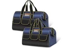 Tool Bag 2-Pack Set | AIRAJ 14" & 16" Small Tool Bag | Wide Mouth Tool Bags for Men and Women | Small Tool Tote | Tool Organizer for Home Repairs,Garage Storage,Professional Work | Portable Tool Box