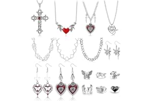 MILACOLATO 16 Pcs Grunge Gothic Jewelry Set Punk Necklace Set Vintage Goth Ring para Mujeres Gothic Dangle Eartes Goth Gargantilla Collar EMO Y2K Joyería para Niñas Hombres