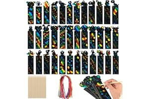 ‎RVLZKCPG RVLZKCPG 48 Stück Kratzbilder für Kinder, Tier Lesezeichen Kratzbilder, Kreative Kratzpapier, Personalisiert Scratch Painting mit Holzstiften und Bändern, Mitgebsel Kindergeburtstag 4-10 Jahre