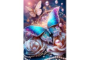 AIRDEA Papillon Peinture en Diamant Kits pour Adultes Enfants, 5D Rond Fantaisie Diamond Painting Kit Complet, DIY Animaux Art du Diamant Peinture Diamant Kits,Broderie Diamant Mosaique 30x40cm