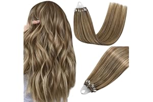 ‎EASYOUTH Easyouth Extensions Echthaar Microring 55cm Highlight Blond Extensions Echthaar Microring Honigblond Highlights Gelbblond Microrings Extension Menschenhaar Lange #P4/27 50g 50s 1g/s
