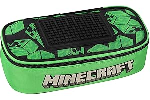 FRANCO COSIMO PANINI Minecraft - Trousse d'école ovale officielle Minecraft, idéale pour ranger la papeterie, avec séparateur intérieur avec passants élastiques, fermeture à glissière et pixels pour le personnaliser, 22 x
