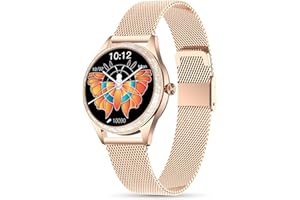 LUNIQUESHOP LSLUXE Damski smartwatch, błyszczący, pomiar ciśnienia krwi i tętna, krokomierz, do fitnessu, wodoszczelny, różowozłoty