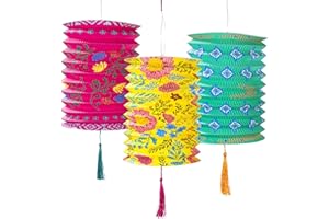 Talking Tables PAPERLANTERN Pack of 3 Chinese Tassels | Pink, Yellow & Blue Hanging Decorations for Birthday, Mexican Fiesta, Garden Parties, Encanto Theme, Boho Paper Lanterns 3PK