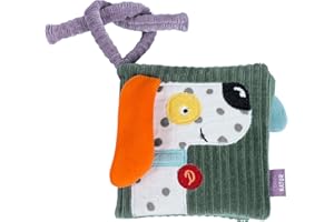 Fehn Libro de Tela con diseño de Perro Natural, 8 páginas con emocionantes Materiales de algodón orgánico (kbA) y Funciones para Sentir, un compañero casa y de Viaje