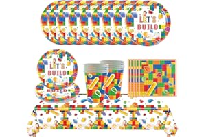 YHJXLY 41Pcs Baustein Geburtstag Partygeschirr Set,Baustein Dekogeschirr mit Tischdecke Pappteller Becher Servietten, für Junge Mädchen Geburtstagsdeko Party Dekoration