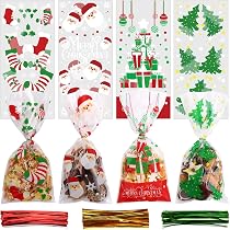 150 Sachets Plastiques Transparents 13x27cm + 180 Attaches - Pour Bonbons, Biscuits, Cadeaux De Noël