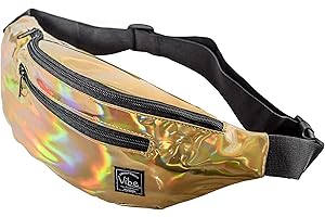 Vibe Festival Gear Sac Banane pour Homme et Femme –Plusieurs Couleurs– Sacoche Homme bandouliere Noir holographique Argent, Or pour Festivals, randonnée, Course à Pied, Cyclisme.