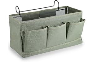 SUMTree Organisateur de chevet suspendu 4 poches sac de Rangement de chevet en filet panier de lit et crochet pour serviette, téléphone, stylos, télécommande (vert)